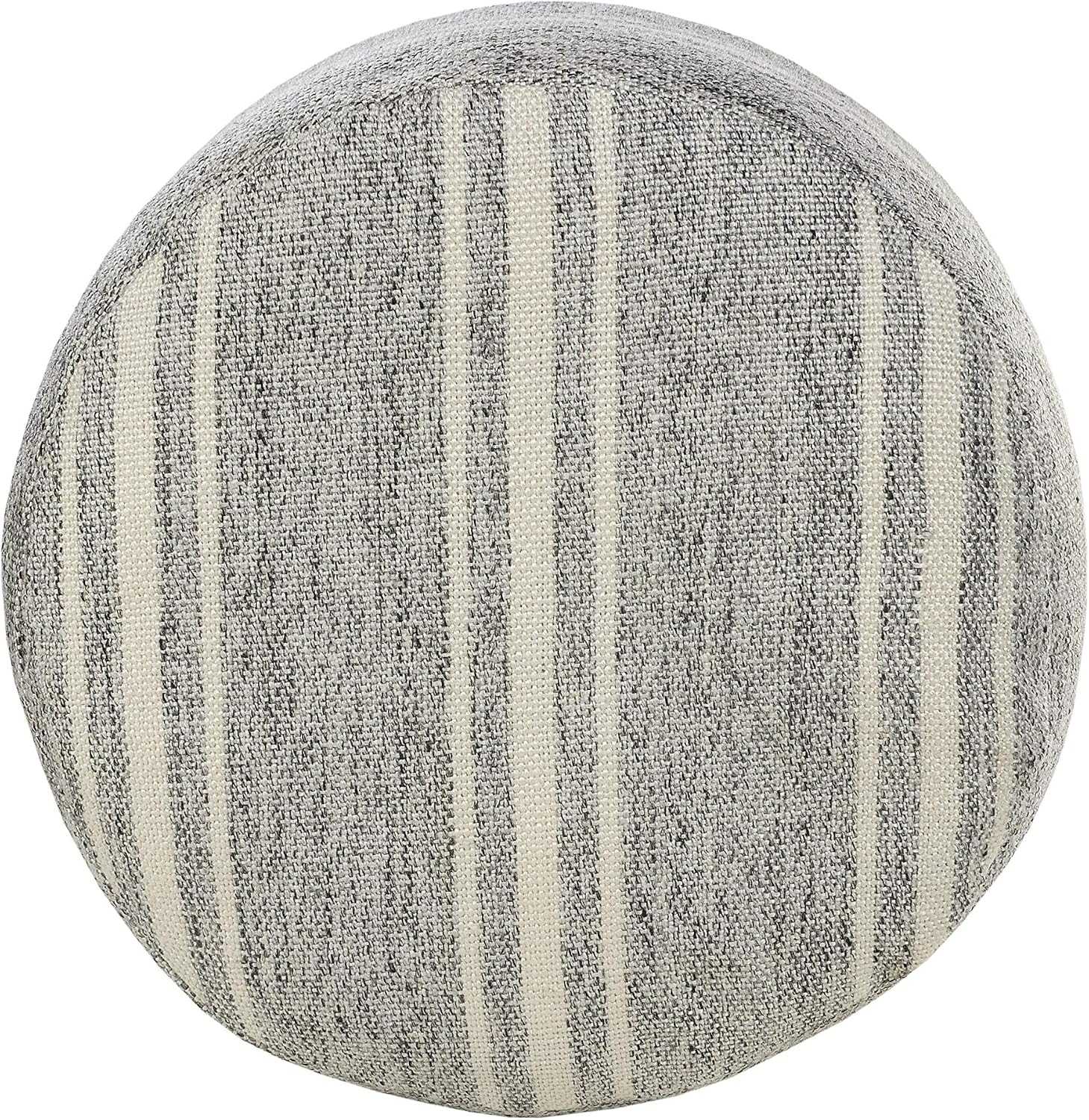 LR Home Ox Bay Farmhouse Triple Stripe Indoor Outdoor Pouf, Gray/White, 18" x 18" x 14"