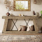 Tribesigns 70.87" Farmhouse Console Table with Storage (Light Brown Oak) | Narrow Sofa Table Behind Couch with Shelf, Rustic Entryway Table for Hallway, Living Room, Foyer, Entrance