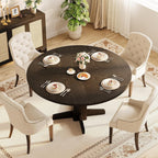 IDEALHOUSE Round Dining Table for 4-6 People, 47" Wood Kitchen Table with Sturdy Pedestal Base, Farmhouse Circle Dinner Tables for Dining Room, Living Room, Apartment, Black