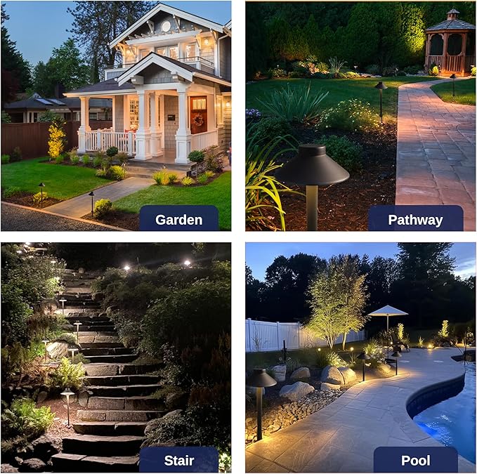 Brass Low Voltage Path Lights - 12V LED Landscaping Pathway Lamp IP65 Waterproof, Wired Walkway Lighting Outdoor, Bronze for Lawn Backyard with 3W 4000K Neutral White G4 Bulb (8 Pack)