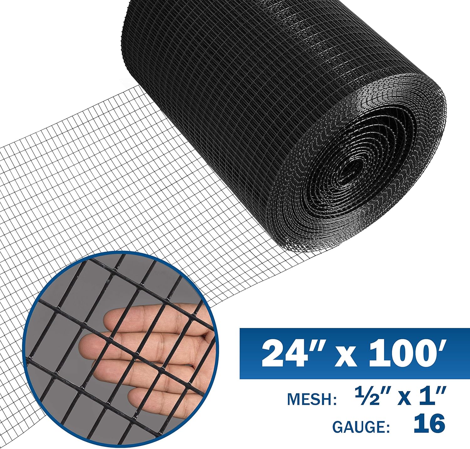 Fencer Wire 16 Gauge Black Vinyl Coated Welded Wire Mesh Size 0.5 inch by 1 inch (2 ft. x 100 ft.)