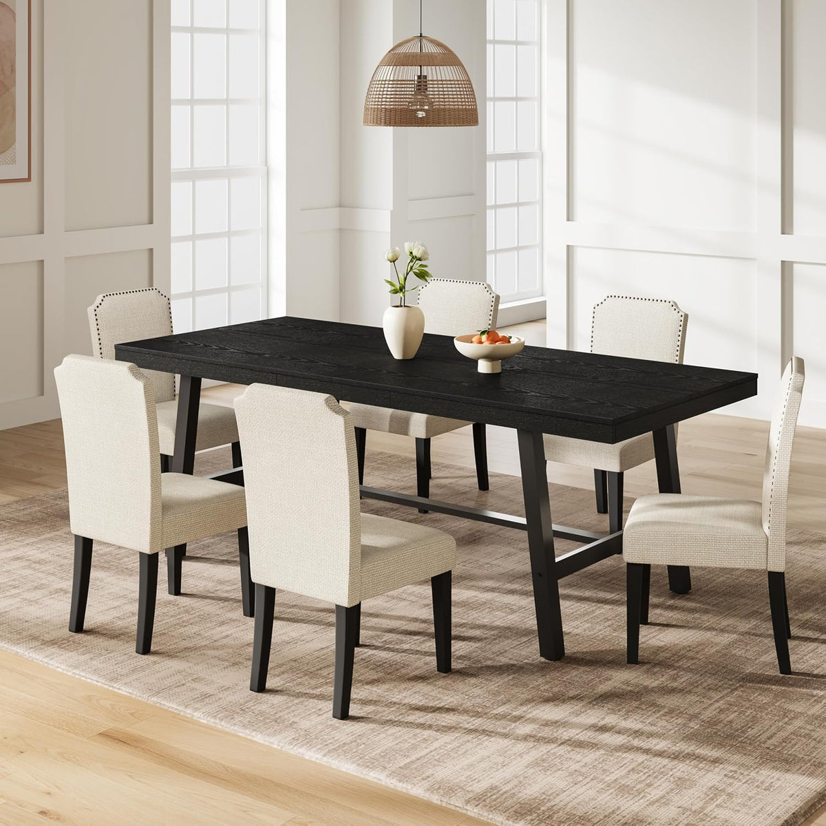 Garvee Industrial Dining Table for 6-8, 78.74" Extra Long Rectangular Kitchen Table with 2"×2" Metal Legs & Wood Top, Large Dining Table for Dining Room, Home Office, Black