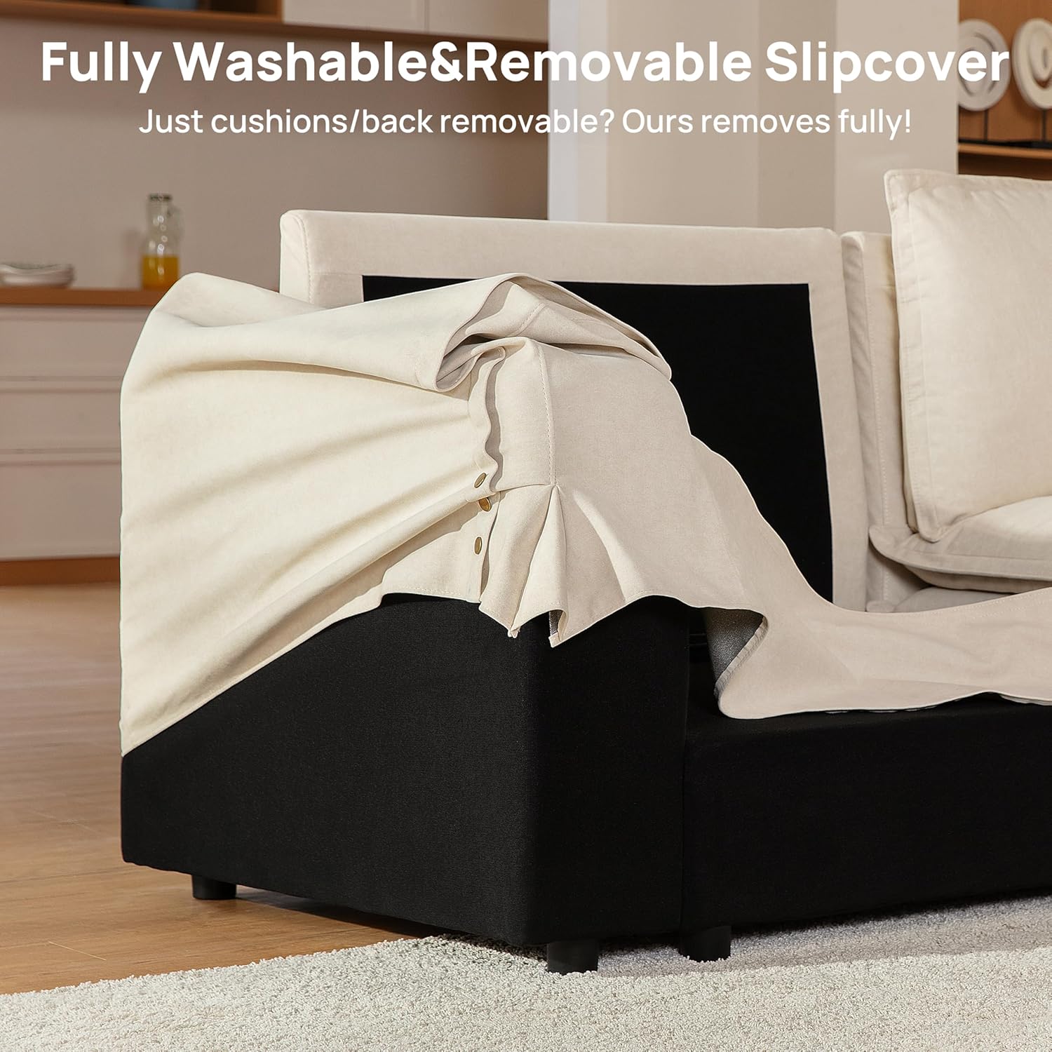 117.7" Washable Oversized Modular Sectional Sofa, Cloud Couch with Fully Removable Cover, Comfy Sectional Couches for Living Room, Performance Fabric, Beige, 6-Seater with Corner & Ottoman, V-Shaped