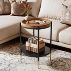 Tribesigns Round Side Table, 2-Tier End Table with Solid Wood and Metal, Industrial Nightstand for Small Spaces, Living Room, Bedroom, Study Room (Rustic Brown)