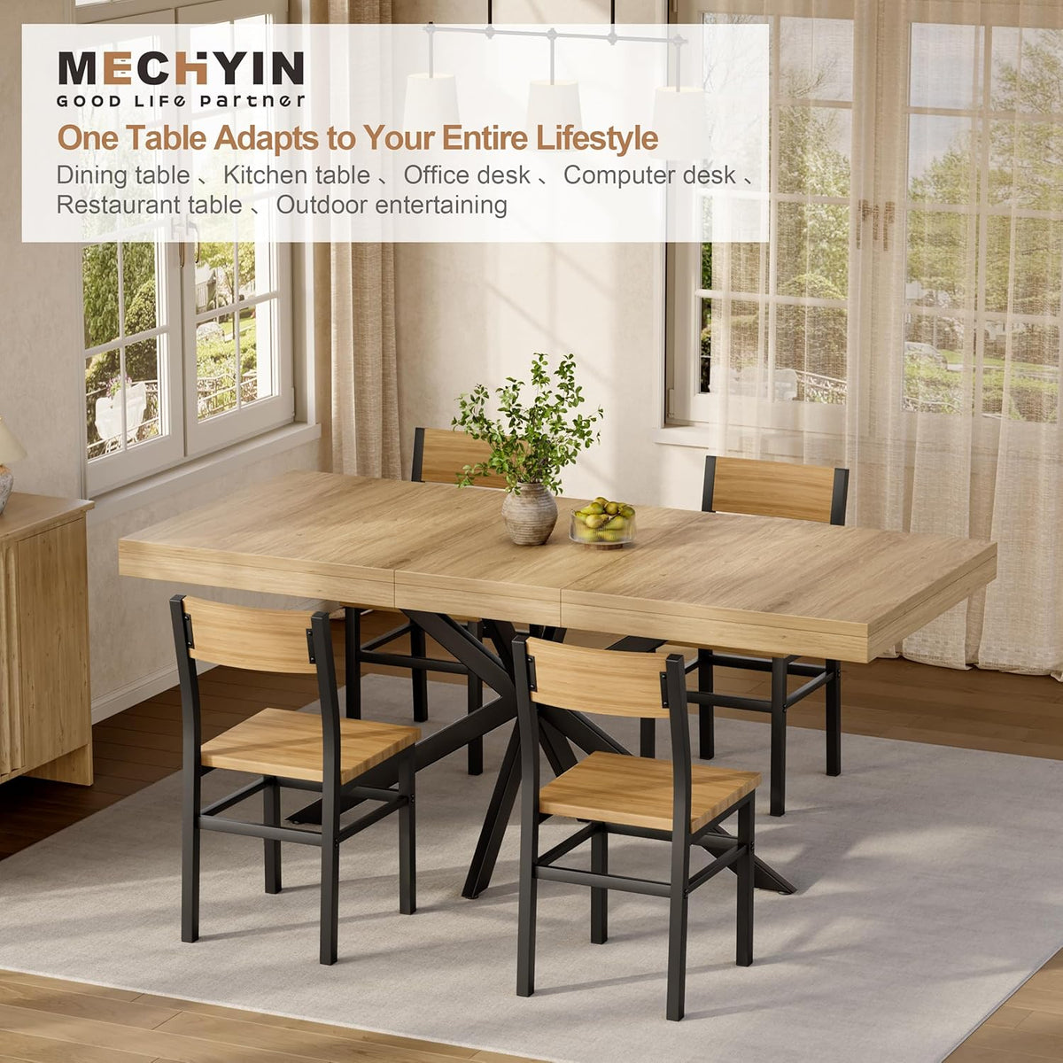 Extendable Dining Room Table for 4 6 8, 55"-70.9" Large Rectangle Kitchen Table,Wood Expandable Dining Table with Hidden Leaf & Storage, Space Saving, For Kitchen Dining Living Room,Diner Table,Oak