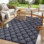 OLANLY Reversible Outdoor Rug 6x9 ft Clearance, Waterproof Outdoor Plastic Straw Rug with Interlacing Pattern, RV Mat for Patio, Camping, Balcony, Deck, Backyard, Black & Grey