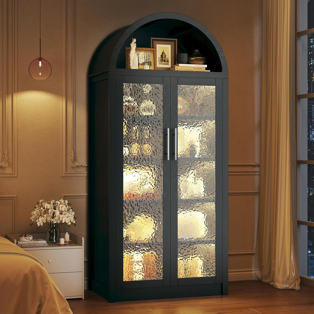 HUAHUU Arched Kitchen Pantry Cabinet, 71" Tall Pantry Storage Cabinet with 2 Doors, 5 Shelves, Arched Top, Modern Freestanding Cupboard for Kitchen Dining Room, Bedroom, Black