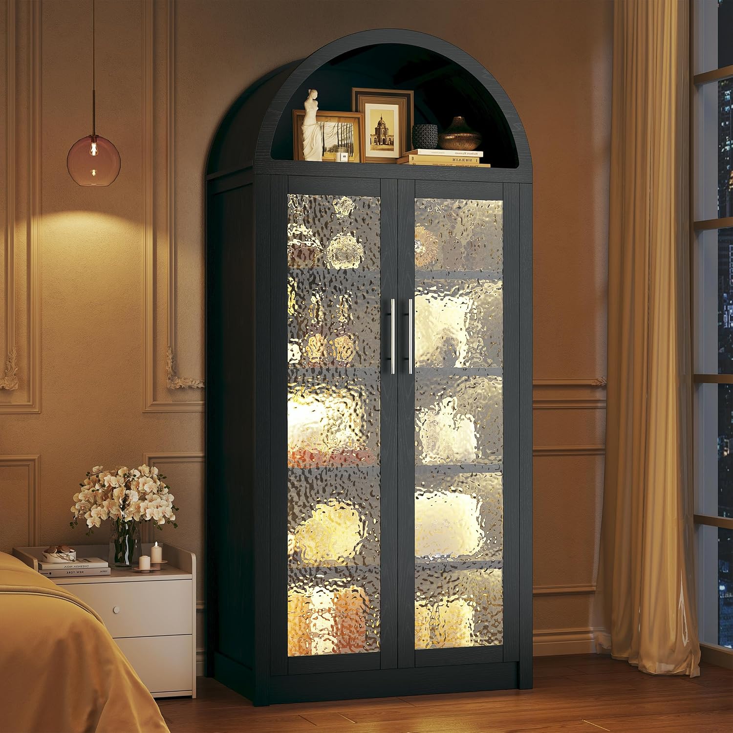 HUAHUU Arched Kitchen Pantry Cabinet, 71" Tall Pantry Storage Cabinet with 2 Doors, 5 Shelves, Arched Top, Modern Freestanding Cupboard for Kitchen Dining Room, Bedroom, Black