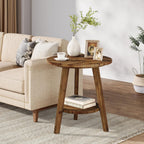 Solid Wood Round End Table, Sofa Side Table with Storage Shelf, Farmhouse Nightstand for Living Room, Bedroom, Easy Assembly (1)