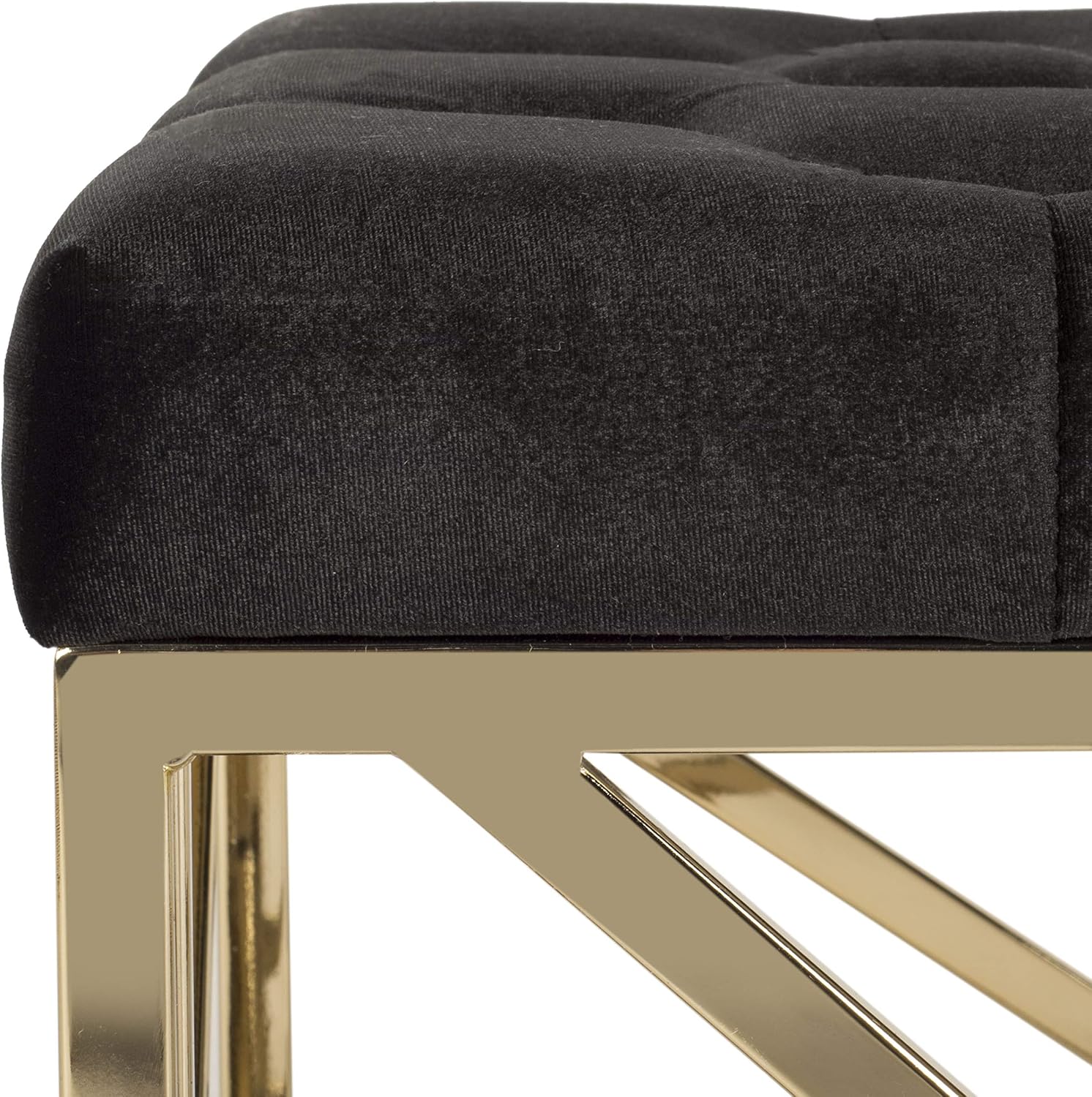Safavieh Home Farah 48-inch Glam Black and Brass Tufted Rectangular Bench