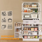 IRONCK 74.8" Tall Kitchen Pantry, Storage Cabinet with LED Lights, Kitchen Cabinet with Acrylic Glass Door, Drawer and Adjustable Shelves, for Dining Room, White