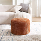 Flouki Pouf Ottoman Footrest, Foot Stools, Modern Round Upholstered Ottomans, Ottomans Pouffe, for Living Room, Bedroom, Entryway, Dorm, Selected Fabric (Orange-Brown, Set of 2)