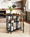 CHOEZON Folding Dining Table, Kitchen Table with 6 Wheels, Folding Round Table with 2-Layer Storage Shelf, Space Saving Dining Table for Small Spaces, Stable, Easy Assembly, Rustic Brown TCZ03BF