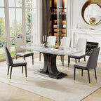 Modern Dining Table Set for 6, Marble Kitchen Table Chair Set for 6, Rectangular Kitchen Table with 6 Pu Leather Upholstered Chair for Dining Room
