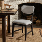 COLAMY Solid Wood Dining Chairs Set of 6, Mid Century Modern Upholstered Kitchen Chairs with 3.3" Thick Cushion, Farmhouse Dining Room Chairs with Level Legs & Wire-Brushed Finish, Black