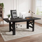 IDEALHOUSE 71" Long Dining Table for 6-8, Farmhouse Wooden Barn Kitchen Table for 6, Triangular Legs, Large Dining Room Table w/Thick Tabletop, Sturdy Frame, for Dinner, Kitchen, Office, Rustic Black