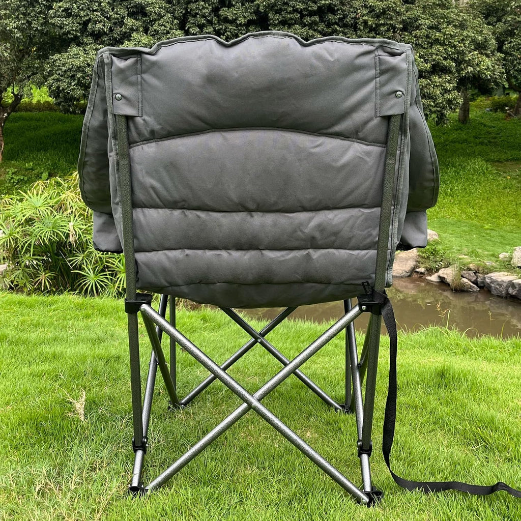 Bolosy Oversized Camping Chairs for Adults Heavy Duty Padded Portable Lawn Chairs Outdoor Folding Chairs XL Camp Chairs with Cup Holder Suproot 500 lbs, Gray Plaid
