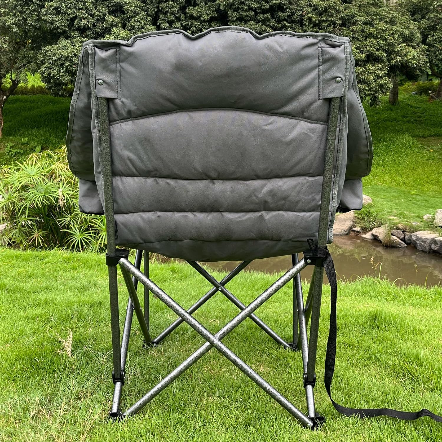 Bolosy Oversized Camping Chairs for Adults Heavy Duty Padded Portable Lawn Chairs Outdoor Folding Chairs XL Camp Chairs with Cup Holder Suproot 500 lbs, Gray Plaid