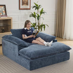 WUTUTUEE 69" Oversized Chaise Lounge Chair Indoor, No Assembly Blue Lounge Couch, Chenille Upholstered Sofa Bed with Pockets, Oversized Reading Chair with Ottoman for Living Room, Bedroom, Office