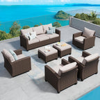 SUNSHINE VALLEY Outdoor Patio Ottomans,2 Pieces All Weather Wicker Ottomans with 4" Thick Cushions for Garden,Lawn, Backyard,Beige