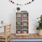 ECR4Kids 10 Cubby Tray Cabinet with Scoop Front Storage Bins, 5x2, Natural, Classroom Furniture, Clear | Durable birch, 10 plastic scoop front storage bins, GREENGUARD Gold Certified, 10 cubbies for organization, classroom or home