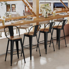 Aklaus Metal Bar Stools Set of 4,30 inch Barstools Bar Height Bar Stool with Backs Farmhouse Bar Stools with Large Seat High Back Kitchen Dining Chairs Modern Bar Chairs Matte Black Stools