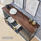 IFGET Fluted Buffet Cabinet with Storage, Sideboard Cabinet with Adjustable Shelves, Wood Rustic Coffee Bar with 2 Drawer and 4 Doors, Wine Bar for Kitchen, and Living Room, Dark Gery