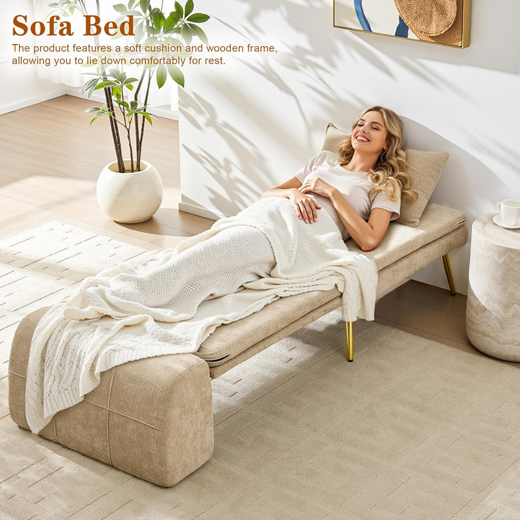 wanan 3-in-1 Convertible Sleeper Chair Bed, Futon Sofa Chair with Back Support & Pillow, Comfy Reading Chair for Adults with Solid Wood Frame & Sturdy Metal Legs for Living Room, Bedroom, Beige