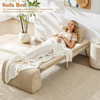 wanan 3-in-1 Convertible Sleeper Chair Bed, Futon Sofa Chair with Back Support & Pillow, Comfy Reading Chair for Adults with Solid Wood Frame & Sturdy Metal Legs for Living Room, Bedroom, Beige