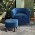 LINSY Large Swivel Accent Chair with Ottoman, Velvet Barrel Chair with Footrest, Modern Upholstered Comfy Reading Chair Armchair for Living Room, Bedroom, Study Room, Office, Blue