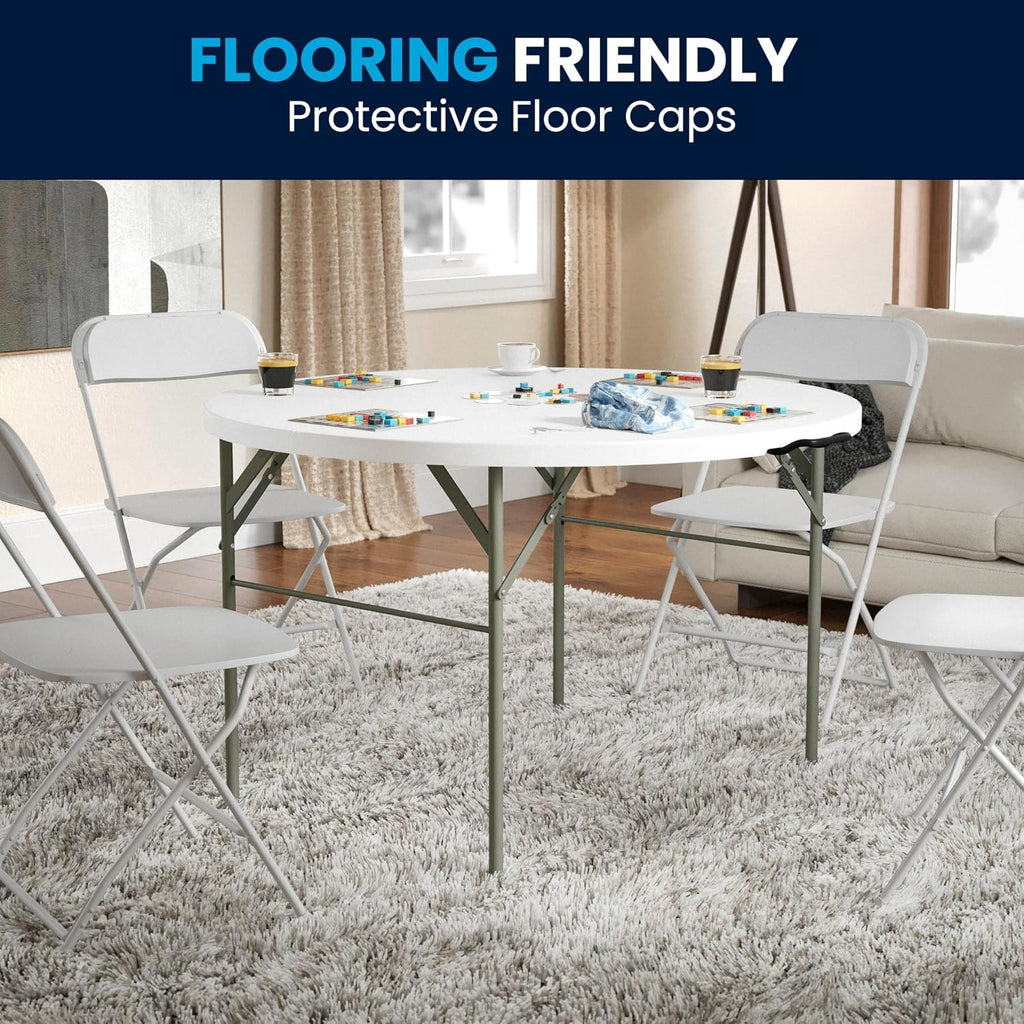 Flash Furniture 4-Foot Round Bi-Fold Granite White Plastic Folding Table | Lightweight, Easy Storage, Commercial Grade, Carrying Handle
