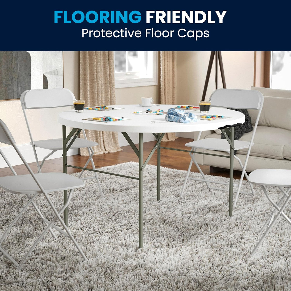 Flash Furniture 4-Foot Round Bi-Fold Granite White Plastic Folding Table | Lightweight, Easy Storage, Commercial Grade, Carrying Handle