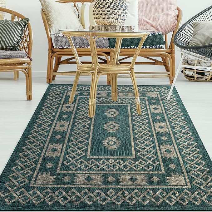 Antep Rugs Patio 8x10 Outdoor/Indoor Southwest Aztec Native Area Rug (Green, 7'10" x 10')