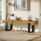 Solid Wooden Entryway Bench, 63" Farmhouse Indoor Shoe Bench with Metal Legs, Industrial Long End of Bed Stool with Seating for Entry, Hallway, Porch, Living Room, Mudroom, Easy Assembly