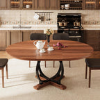 iPormis 59'' Extendable Round Dining Table for 4 to 6, Kitchen Table with Sturdy X-Base Metal Legs, MDF Board with Backboard Clasp, Space Saving, Easy Assembly, Kitchen, Dining Room, Walnut