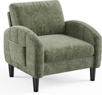 Homkdom Accent Chair with Side Pockets & Ergonomic Backrest,Green | Corduroy fabric, 6.3" thick cushion with pocket coil springs. Solid wood frame, 300 lbs capacity. Fits any small space.
