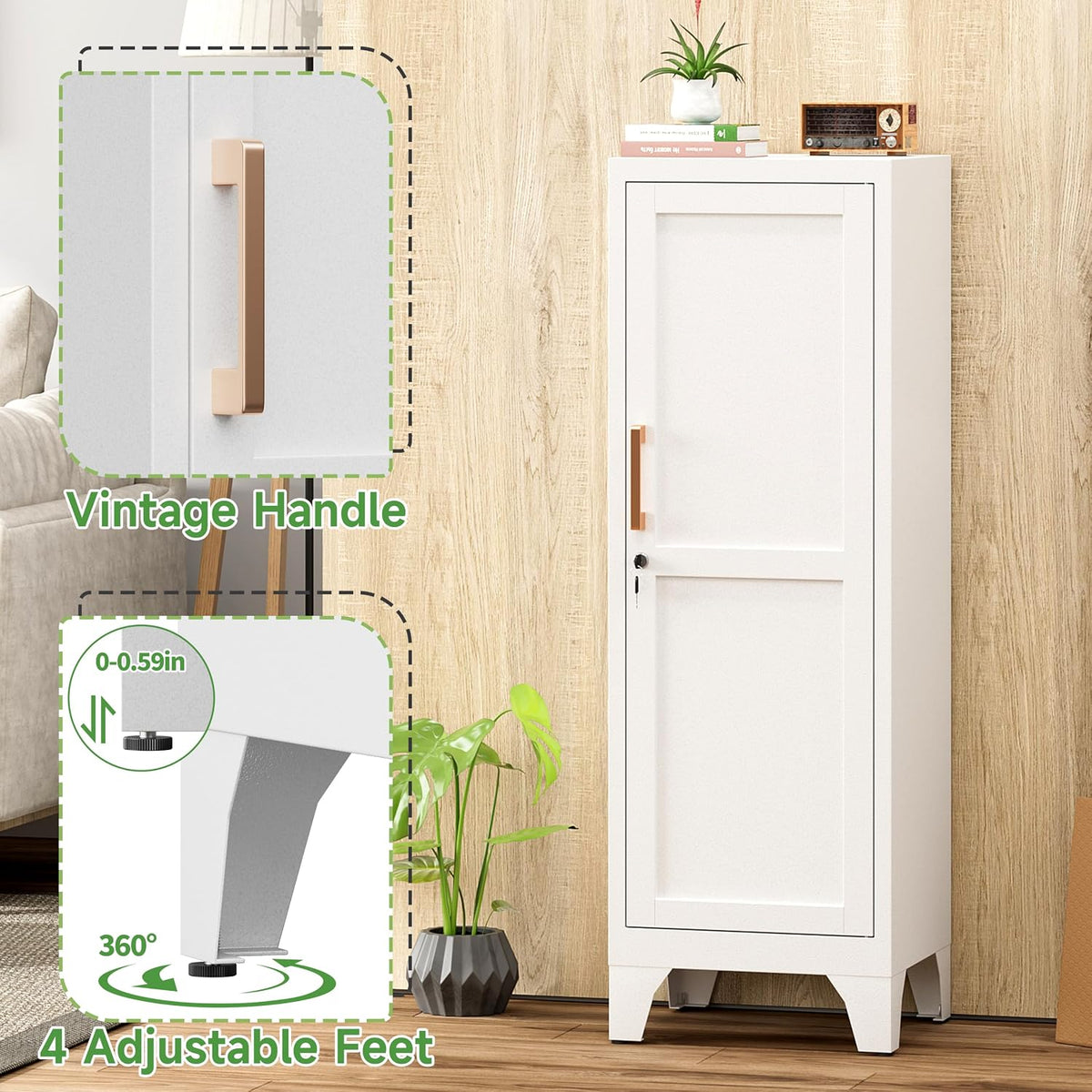 46" Tall Metal Pantry Cabinet, Kitchen Pantry Storage Cabinets with 1 Door and 2 Adjustable Shelves, Small Bathroom Cabinet,Cupboard for Kitchen, Dining Room- Assembly Required/White