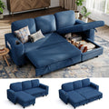 LINSY HOME Sectional Couches for Living Room, 81" L Shape 3 Seats, Blue | Sleeper sofa with pull out couch bed, corduroy couch with storage