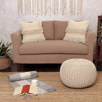 · REDEARTH · Round Pouf Ottoman - Hand Knitted Boho Poof Footrest - Ivory