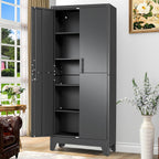 GAIOUS Tall Metal Storage Cabinet with Lock, 2 Doors Freestanding Steel Bookcase with Adjustable Shelves, Heavy Duty Lockable Office Filing Cabinet, Home Garage Utility Pantry Organizer Cabinet, Black