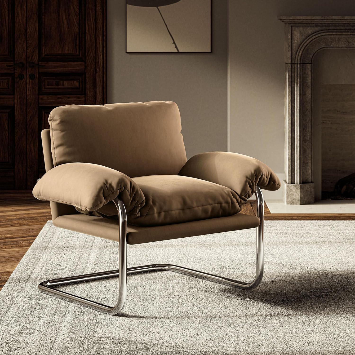 Modway Ansel Performance Velvet Accent Chair in Taupe - Stain-Resistant Velvet Lounge Chair for Living Room, Bedroom - Corner Reading Chair with Arms and Removable Cushions