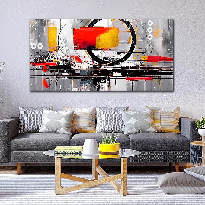 Abstract Art Work for Wall Decor - Colorful Living Room Paintings for Wall Decor Ready to Hang Size 29" x 59"