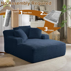 Oreada Oversized Floor Chaise Lounge Chair Indoor, 66" Corduroy Oversized Comfy Reading Sleeper Chair Sofa Chaise Couch Bed with 3 Fluffy Pillows, No Assembly Required, Blue