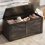 DWVO Wooden Storage Bench, Farmhouse Storage Chest with Safety Hinges, Entryway Shoe Organizer, Multi-Use Storage for Living Room/Bedroom, 39.4" L, Dark Rustic Oak