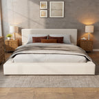 Merax King Size Bed Frame, 95" L x 88" W Upholstered Platform Bed with 8" Thick Linen Headboard & Footboard, Sturdy Wood Slat Support, No Box Spring Needed, Easy Assembly, Beige