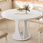 Einhomn Round Dining Table for 4-6, Kitchen Table with Sturdy Double Arc & Rounded Base & Backboard Clasp Desktop, Mid-Century Modern Circle Dinner Table for Dining Living Room, Space Saving, White