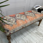 Ottoman Bench with Rug Upholstered Handmade Wood Work for Boho Farmhouse Kitchen Dining Room Entryway Footstool Livingroom Bedroom, Piano Bench, Coffee Bench (Era-62, 18x18x48)
