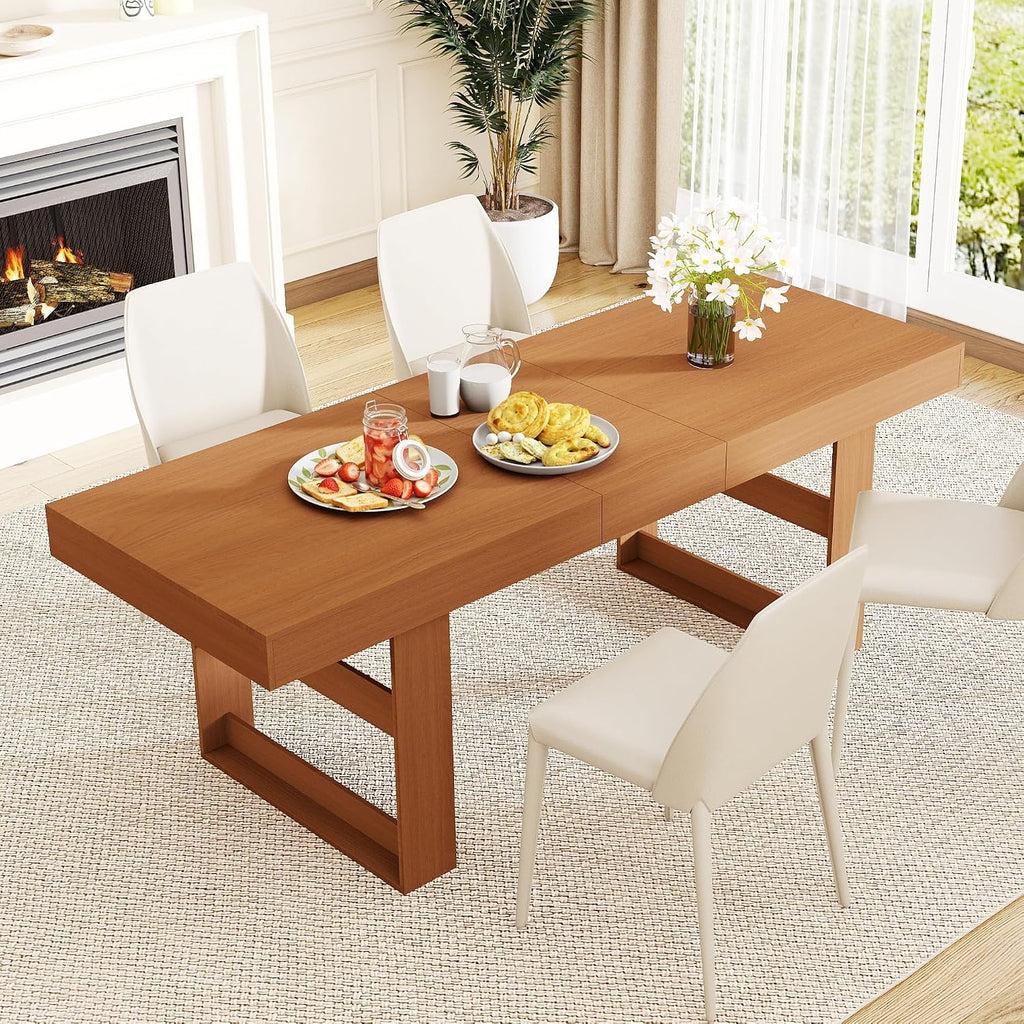 Extendable Dining Room Table for 6-10, 70.9"-78.7" Long Kitchen Table with Thick Tabletop, Space Saving Modern Dinner Table with Solid Wood Legs for Kitchen Dining Living Room, Walnut