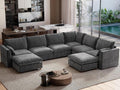 Ihanherry 146" Oversized Modular Sectional Sofa, Modern V Shaped Cloud Couch with 2 Storage Ottoman, 8-Seat Comfy Chenille Deep Seat Sofa with 2 Pillows for Living Room, Grey