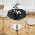 31.5" Tulip Table, Small Round Dining Table with 1.2" Thick Sintered Stone Tabletop and Silver Metal Pedestal Base, Bistro Table for Diner, Restaurant, Café, Bakery, Apartment (Marble Black Silver)
